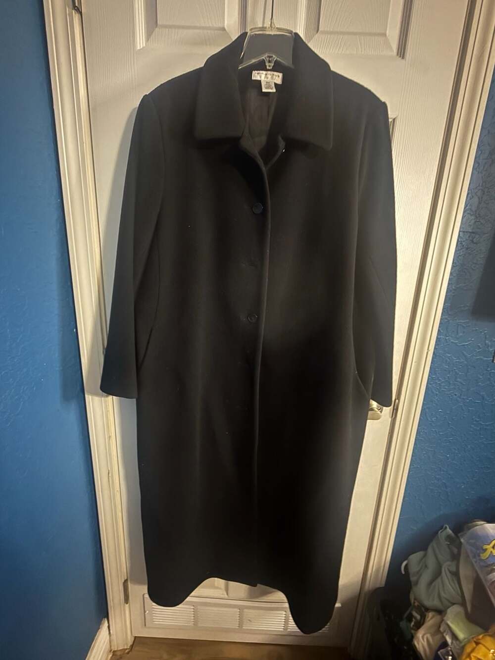 Preston & York Wool Coat Size 20W Black Long Winter Trench Jacket